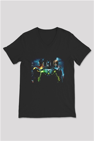Injustice 2 Siyah Unisex V Yaka Tişört