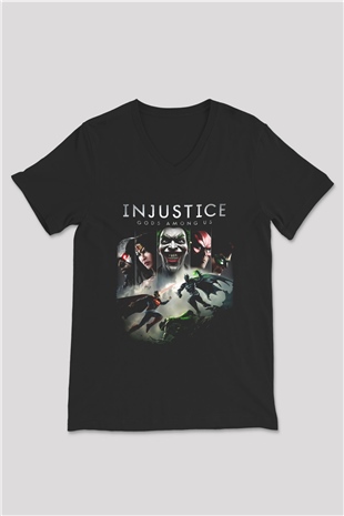 Injustice 2 Siyah Unisex V Yaka Tişört