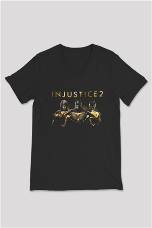 Injustice 2 Siyah Unisex V Yaka Tişört