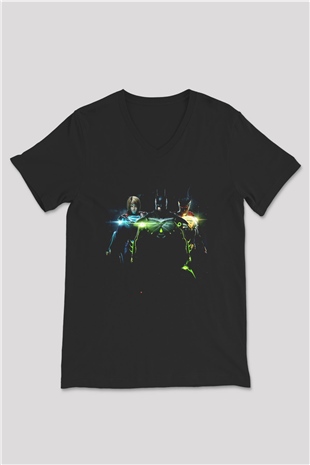 Injustice 2 Siyah Unisex V Yaka Tişört T-Shirt