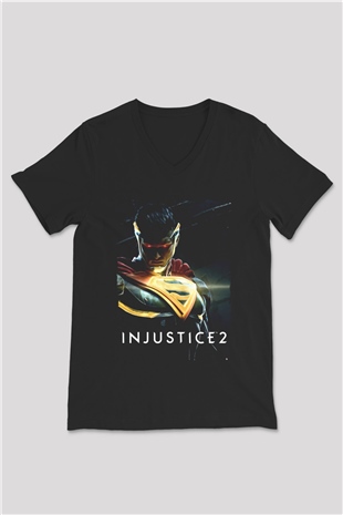 Injustice 2 Siyah Unisex V Yaka Tişört