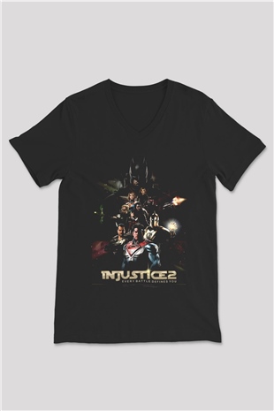 Injustice 2 Siyah Unisex V Yaka Tişört
