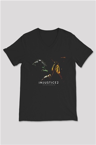 Injustice 2 Siyah Unisex V Yaka Tişört