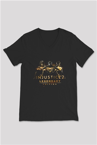 Injustice 2 Siyah Unisex V Yaka Tişört