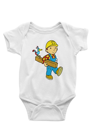 İnşaatçı Baskılı Beyaz Unisex Bebek Body - Zıbın