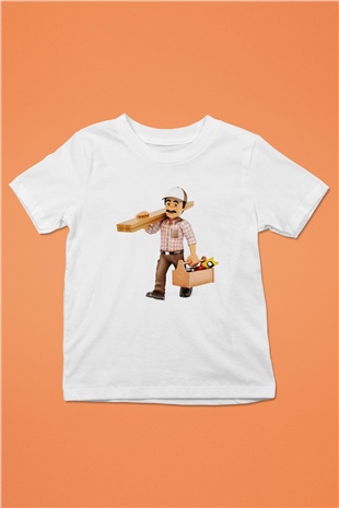 İnşaatçı Baskılı Beyaz Unisex Çocuk Tişört