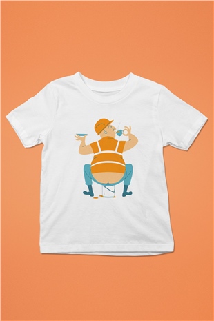 İnşaatçı Beyaz Unisex Çocuk Tişört
