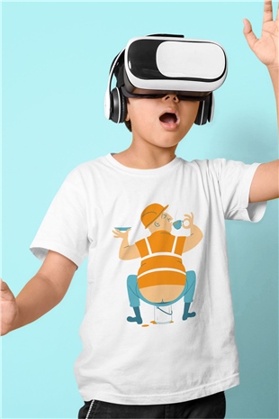 İnşaatçı Beyaz Unisex Çocuk Tişört