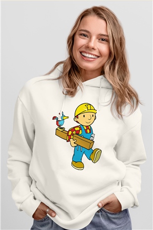 İnşaatçı Beyaz Unisex Hoodie