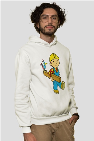 İnşaatçı Beyaz Unisex Hoodie