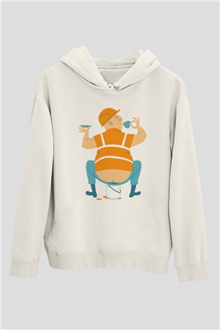 İnşaatçı Beyaz Unisex Kapüşonlu Sweatshirt