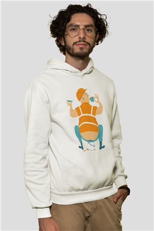 İnşaatçı Beyaz Unisex Kapüşonlu Sweatshirt
