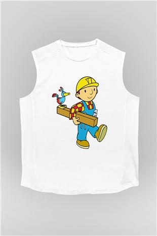 İnşaatçı Beyaz Unisex Kolsuz Tişört