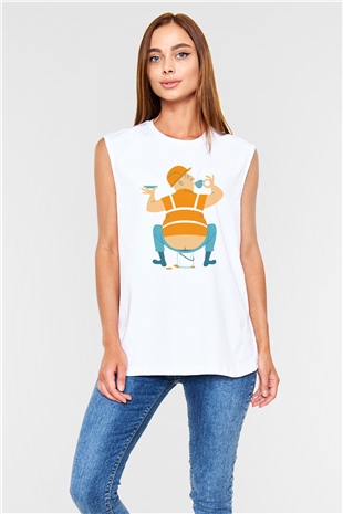 İnşaatçı Beyaz Unisex Kolsuz Tişört
