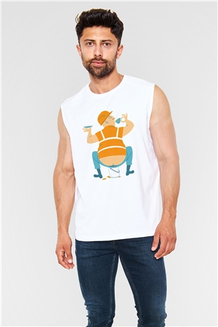 İnşaatçı Beyaz Unisex Kolsuz Tişört