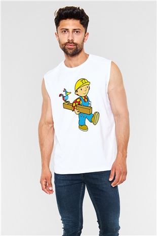 İnşaatçı Beyaz Unisex Kolsuz Tişört