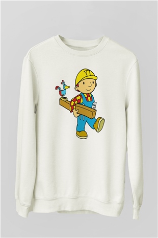İnşaatçı Beyaz Unisex Sweatshirt