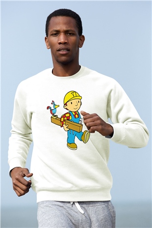 İnşaatçı Beyaz Unisex Sweatshirt