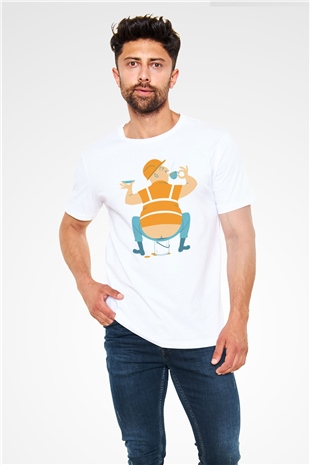 İnşaatçı Beyaz Unisex Tişört T-Shirt - TişörtFabrikası