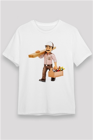 İnşaatçı Beyaz Unisex Tişört T-Shirt - TişörtFabrikası