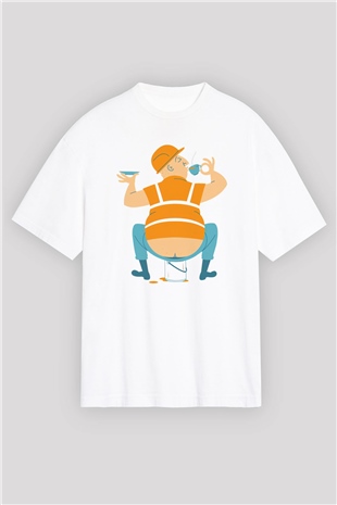 İnşaatçı Beyaz Oversize Tişört Oversize T-shirt - TişörtFabrikası