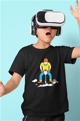 İnşaatçı Siyah Unisex Çocuk Tişört