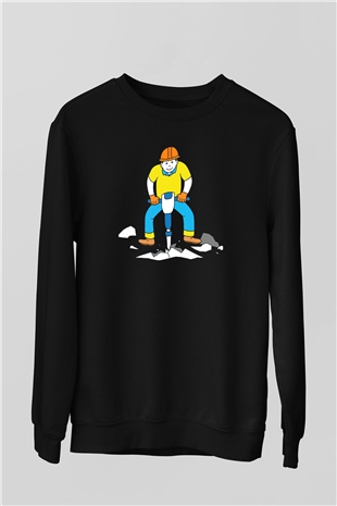 İnşaatçı Siyah Unisex Sweatshirt