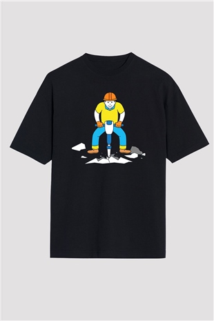 İnşaatçı Siyah Oversize Tişört Oversize T-shirt - TişörtFabrikası