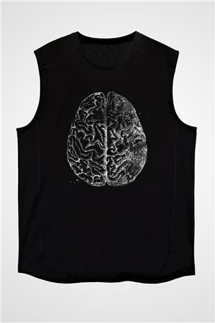 İnsan Beyni Baskılı Unisex Kolsuz Siyah Tişört - Tshirt