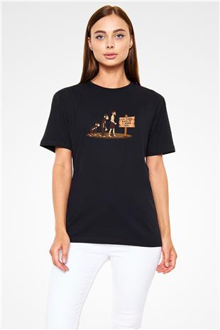 İnsan Evrim Çizim Baskılı Unisex Siyah Tişört - Tshirt