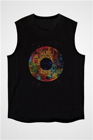 İnsan Gözü Baskılı Unisex Kolsuz Siyah Tişört - Tshirt