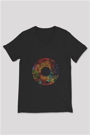 İnsan Gözü Baskılı Unisex V Yaka Siyah Tİşört - Tshirt
