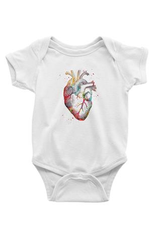 İnsan Kalbi Renkli Baskılı Beyaz Bebek Body - Zıbın