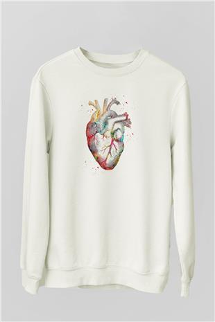 İnsan Kalbi Renkli Baskılı Unisex Ekru Sweatshirt