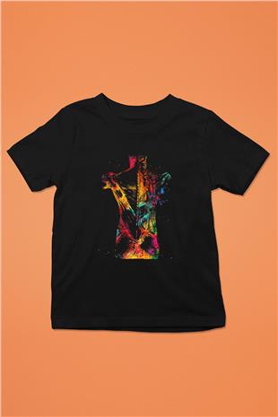 İnsan Kas Yapısı Renkli Baskılı Unisex Siyah Çocuk Tişörtü - Tshirt