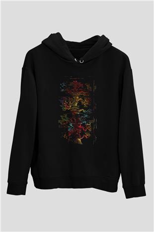 İnsan Soyağacı Baskılı Unisex Siyah Hoodie