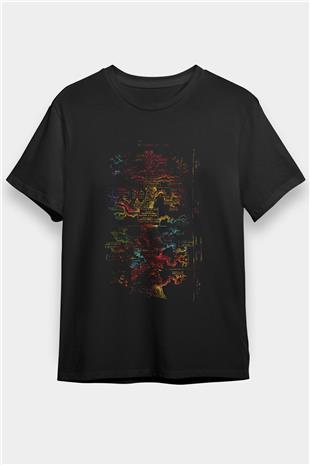 İnsan Soyağacı Baskılı Unisex Siyah Tişört - Tshirt