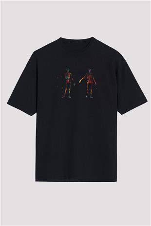 İnsan Vücudu İskelet Renkli Baskılı Unisex Oversize Tişört - Tshirt