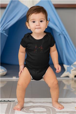 İnsan Vücudu İskelet Renkli Baskılı Unisex  Siyah Bebek Body - Zıbın