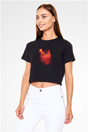 Insomnium Baskılı Siyah Crop Top Kadın Tişört - Tshirt