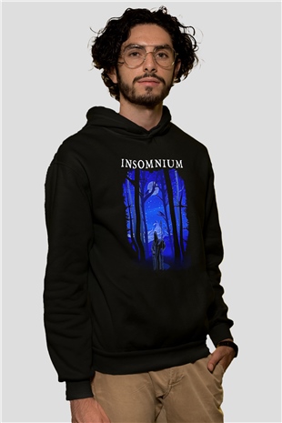 Insomnium Baskılı Unisex Siyah Kapüşonlu Sweatshirt