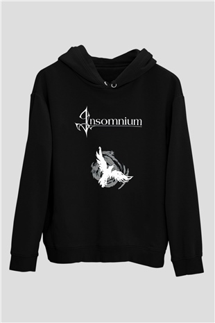 Insomnium Baskılı Unisex Siyah Kapüşonlu Sweatshirt