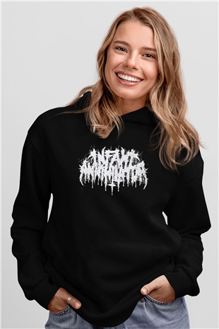 Insomnium Baskılı Unisex Siyah Kapüşonlu Sweatshirt