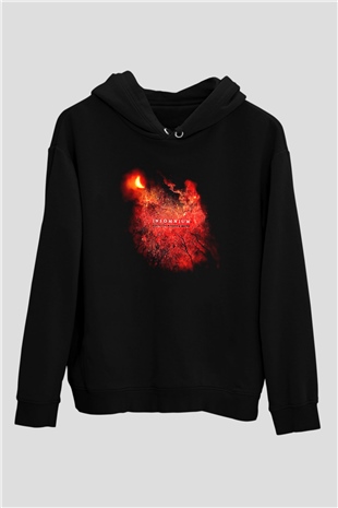 Insomnium Baskılı Unisex Siyah Kapüşonlu Sweatshirt