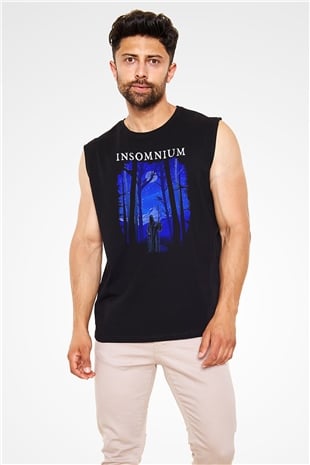 Insomnium Baskılı Unisex Siyah Kolsuz Tişört - Tshirt