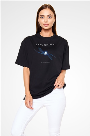 Insomnium Baskılı Unisex Siyah Oversize Tişört - Tshirt