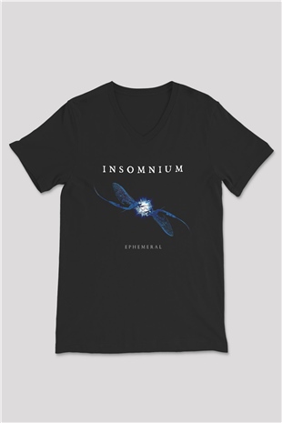 Insomnium Baskılı Unisex Siyah V Yaka Tişört - Tshirt