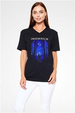 Insomnium Baskılı Unisex Siyah V Yaka Tişört - Tshirt