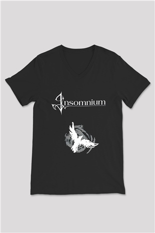 Insomnium Baskılı Unisex Siyah V Yaka Tişört - Tshirt