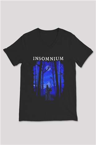Insomnium Baskılı Unisex Siyah V Yaka Tişört - Tshirt